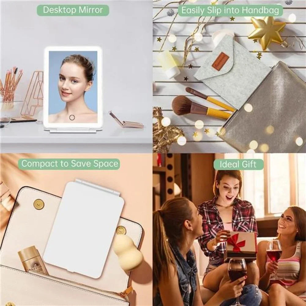 Rechargeable Travel Makeup Vanity Mirror with 72 LED Lights, Portable Lighted